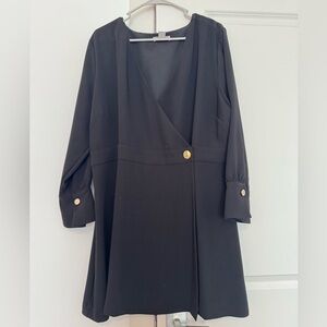 H&M Black Long Sleeve Wrap Dress with Gold Buttons
